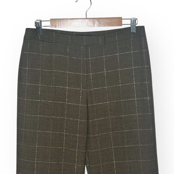 Vintage BCBGMAXAZRIA Wool Blend Metallic Gold Check Dress Pants Straight Leg - Picture 2 of 11